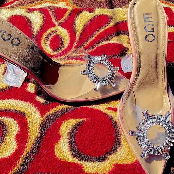 🌟EGO - Comfy Clear Toes Silver Heels - Picture 5 of 7